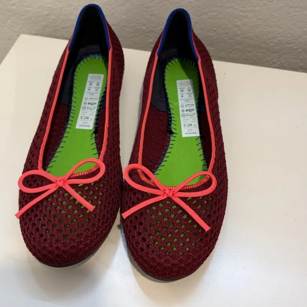 Rothy's Women's The Ballet Flat With Bows in Berry‎ Mesh 7.5